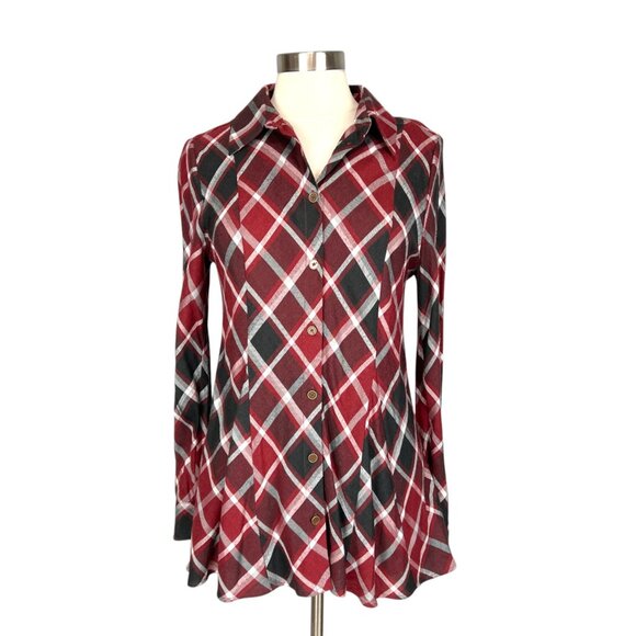 Soft Surroundings Womens Joelle Plaid Tunic Cabernet Plaid Button Front size S - Picture 5 of 14